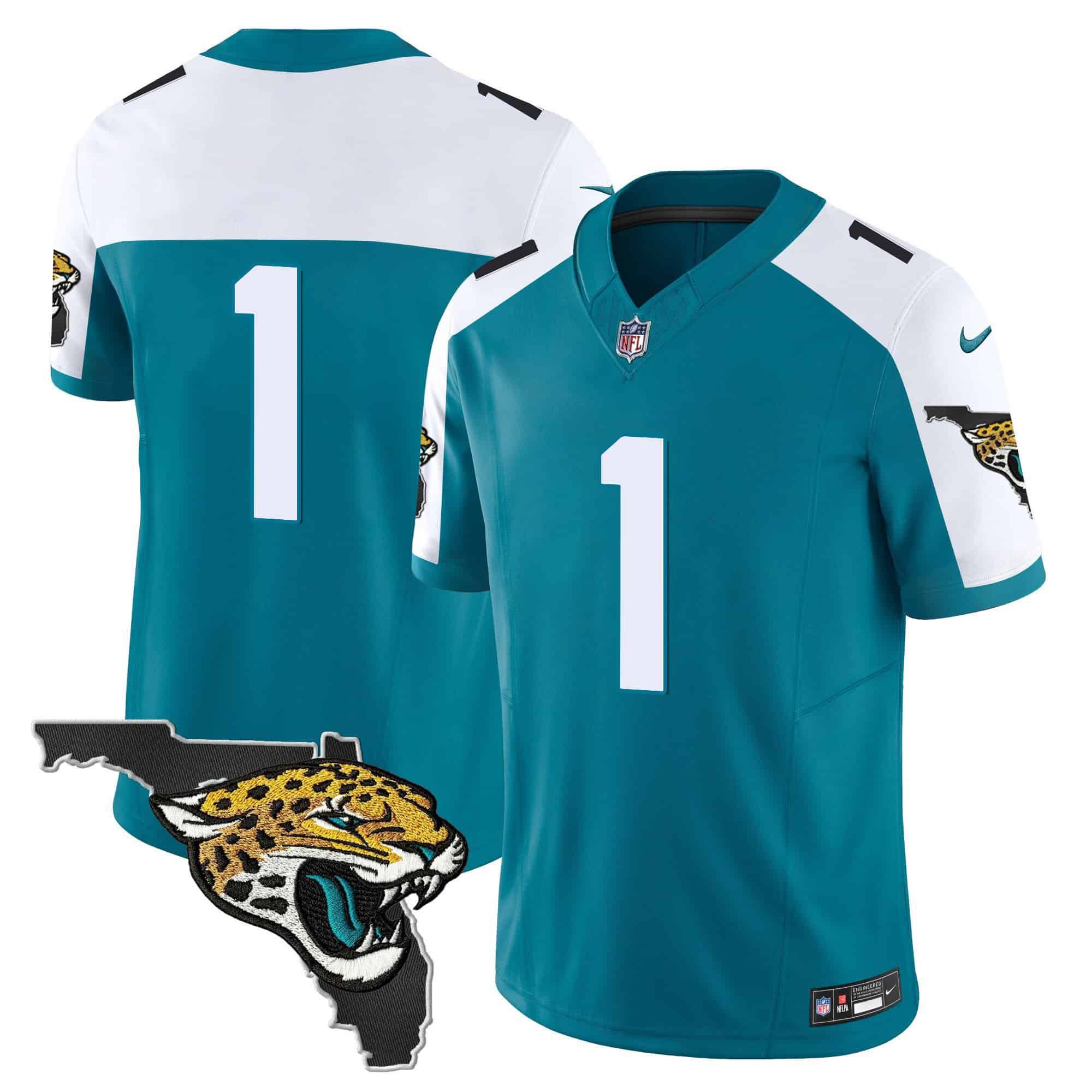 Men Jacksonville Jaguars #1 Etienne jr Green 2024 Nike Florida Patch Vapor NFL Jersey style 1